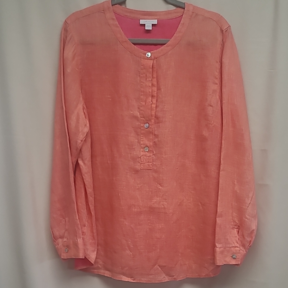 J. Jill 100% Linen Peach Long Sleeve Blouse